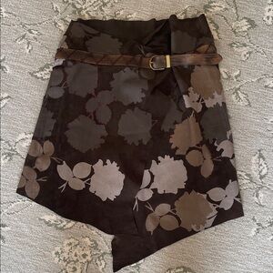 Joie Dark Brown suede  Floral Asymmetrical Wrap Skirt